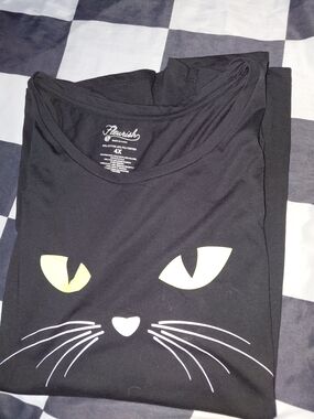 Fleurish Black Cat Face Short Sleeve Tee - Black